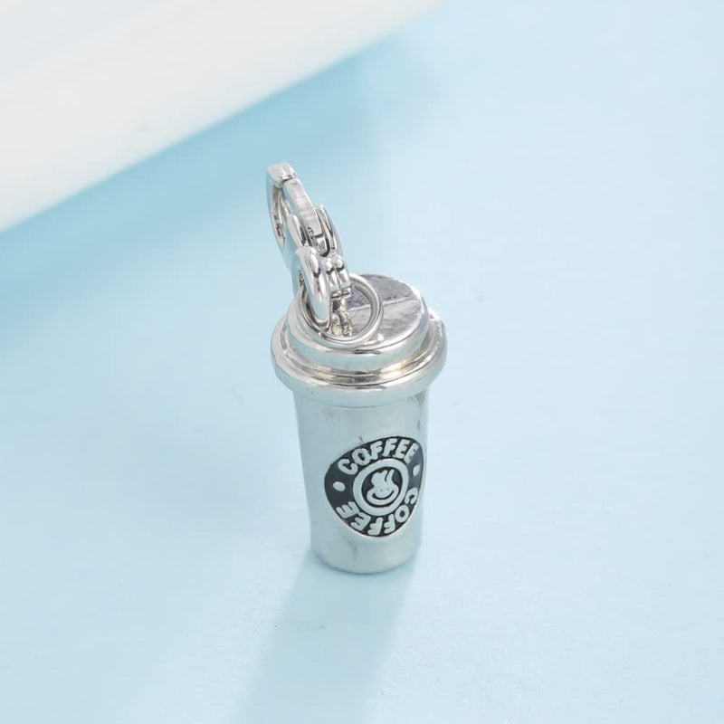 TEAMER Trendy Rhodium Plated 3D Coffee Cup Floating Lobster Clasp Charm Jewelry for Coffee Lovers - Image 3